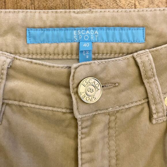 Escada Sport Womens Velvet Pants 10 Kate Bootcut Italy Stretch Holiday Beige - Picture 9 of 16